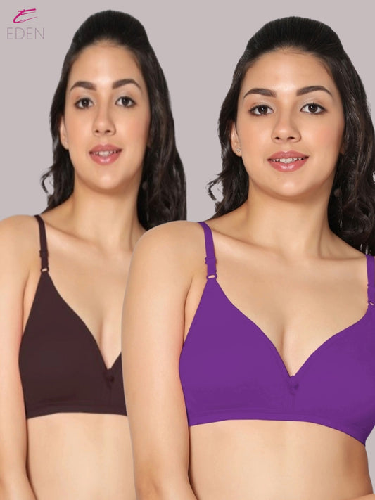 Wirefree, Non Padded, Cotton, Medium Coverage ,Tshirt Bra, Coffee-Purple