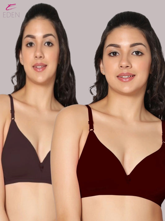 Wirefree, Non Padded, Cotton, Medium Coverage ,Tshirt Bra, Maroon-Coffee