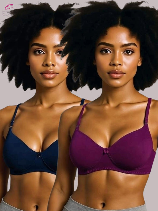Wirefree ,Non Padded, Cotton ,Medium Coverage, Tshirt Bra ,Navyblue-wine