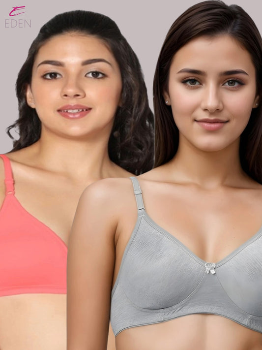 Wirefree, Non Padded, Cotton, Medium Coverage ,Tshirt Bra, Tomato-Grey