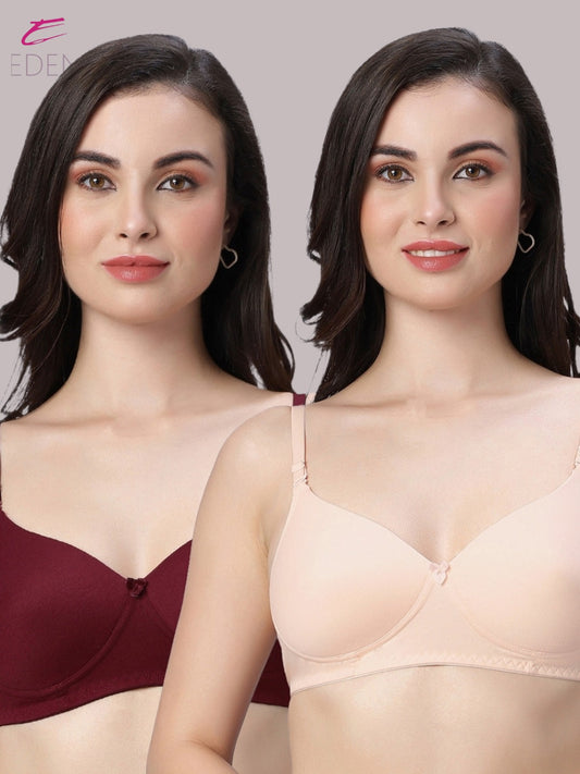 Wirefree Padded Plus Size pc interlock Medium Coverage Tshirt Bra Eden-102
