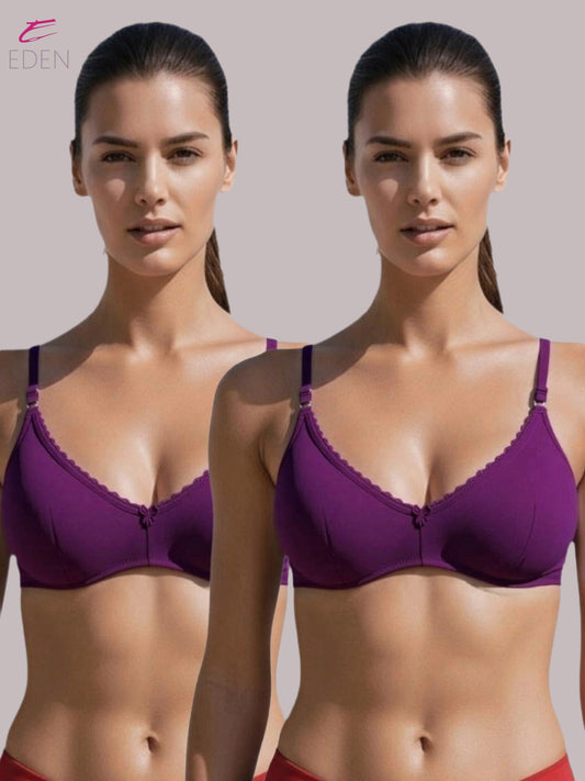 Wirefree Non Padded Soft Cotton Medium Coverage Tshirt Bra Styling With Lace Eden 106
