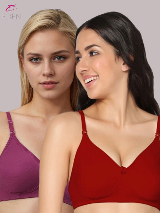 Lightly Padded, Non-Wired, Simply Soft, T-Shirt Bra ,Red-Wine