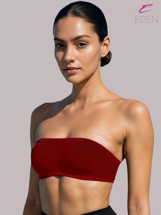 Non Padded, Non-Wired, Simply Soft, Strapless , Seamless, Bandeau Bra ,Slip On ,Nylon,Maroon