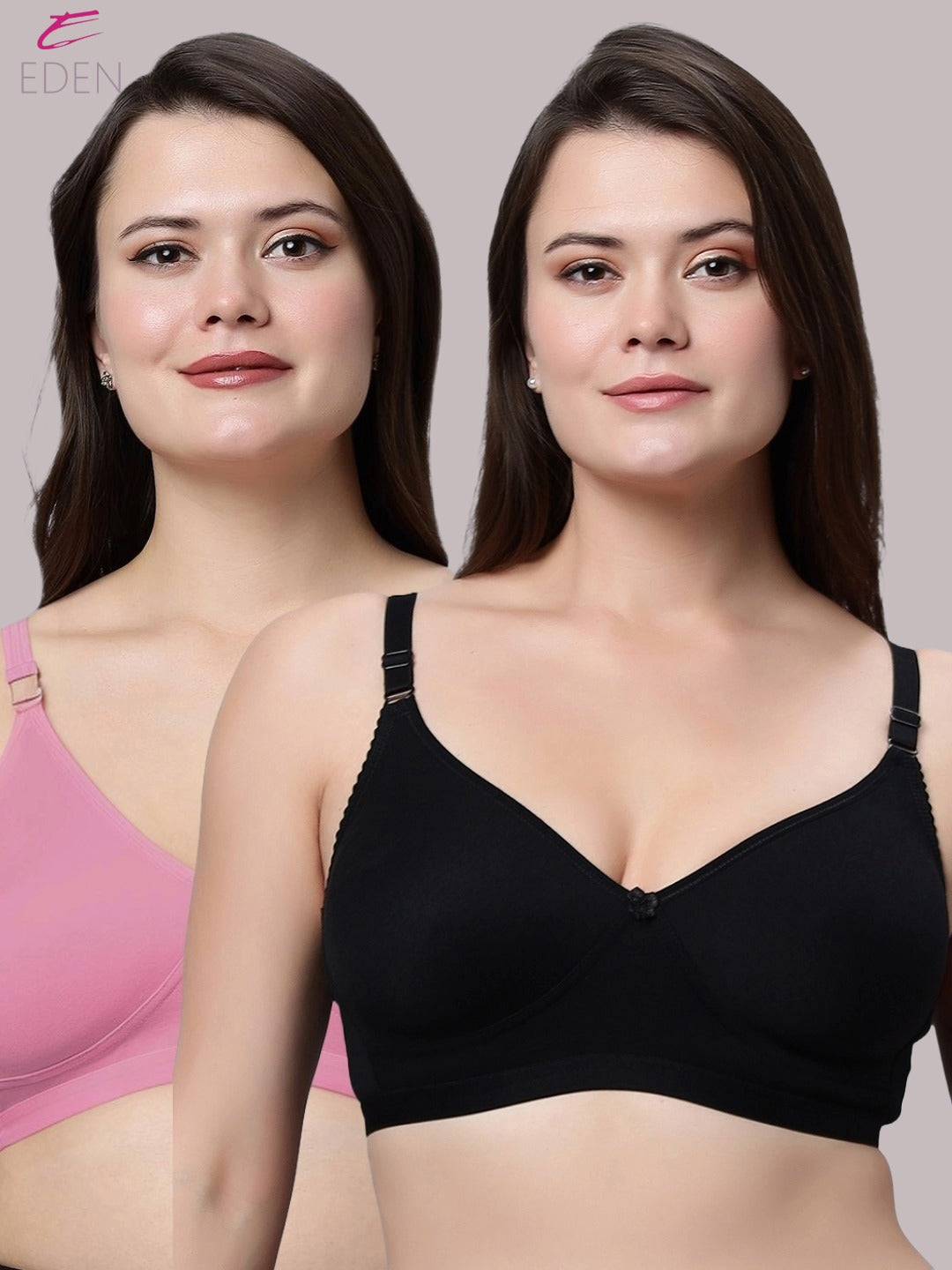 Non Padded, Plus Size ,Super Combed ,Cotton Stretch, Full Coverage, Everyday Bra, Onionpink-Black