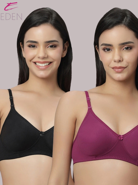 Lightly Padded, Non-Wired ,Simply Soft, T-Shirt Bra,Wine-Black
