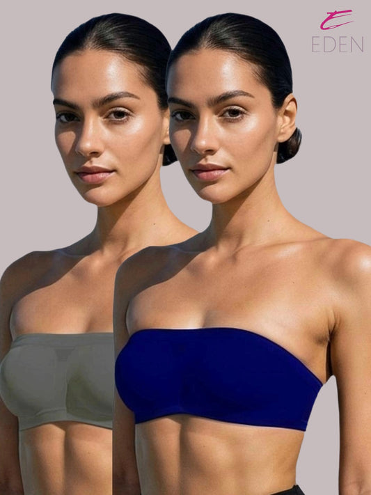 Non Padded, Non-Wired, Simply Soft, Strapless , Seamless, Bandeau Bra ,Slip On ,Nylon,Navy,Grey