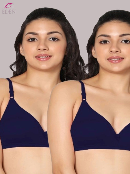 Wirefree, Non Padded, Cotton, Medium Coverage ,Tshirt Bra, Navyblue