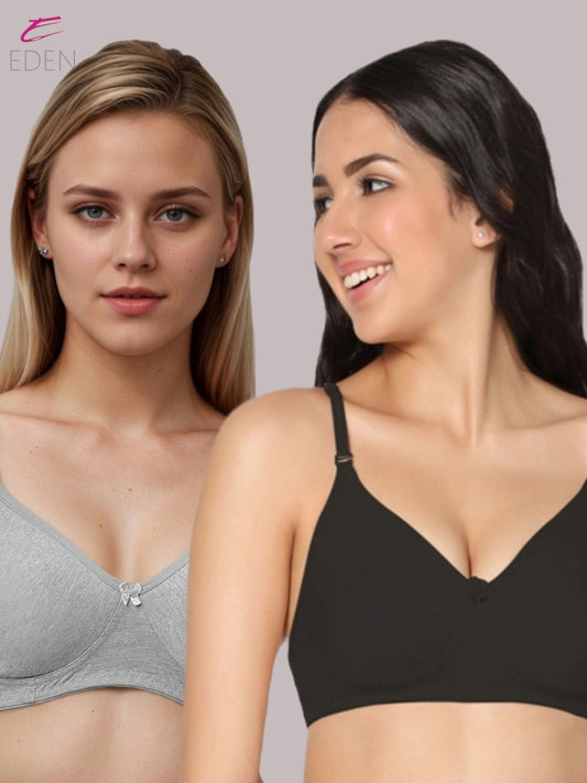 Lightly Padded, Non-Wired, Simply Soft, T-Shirt Bra ,Black-Grey