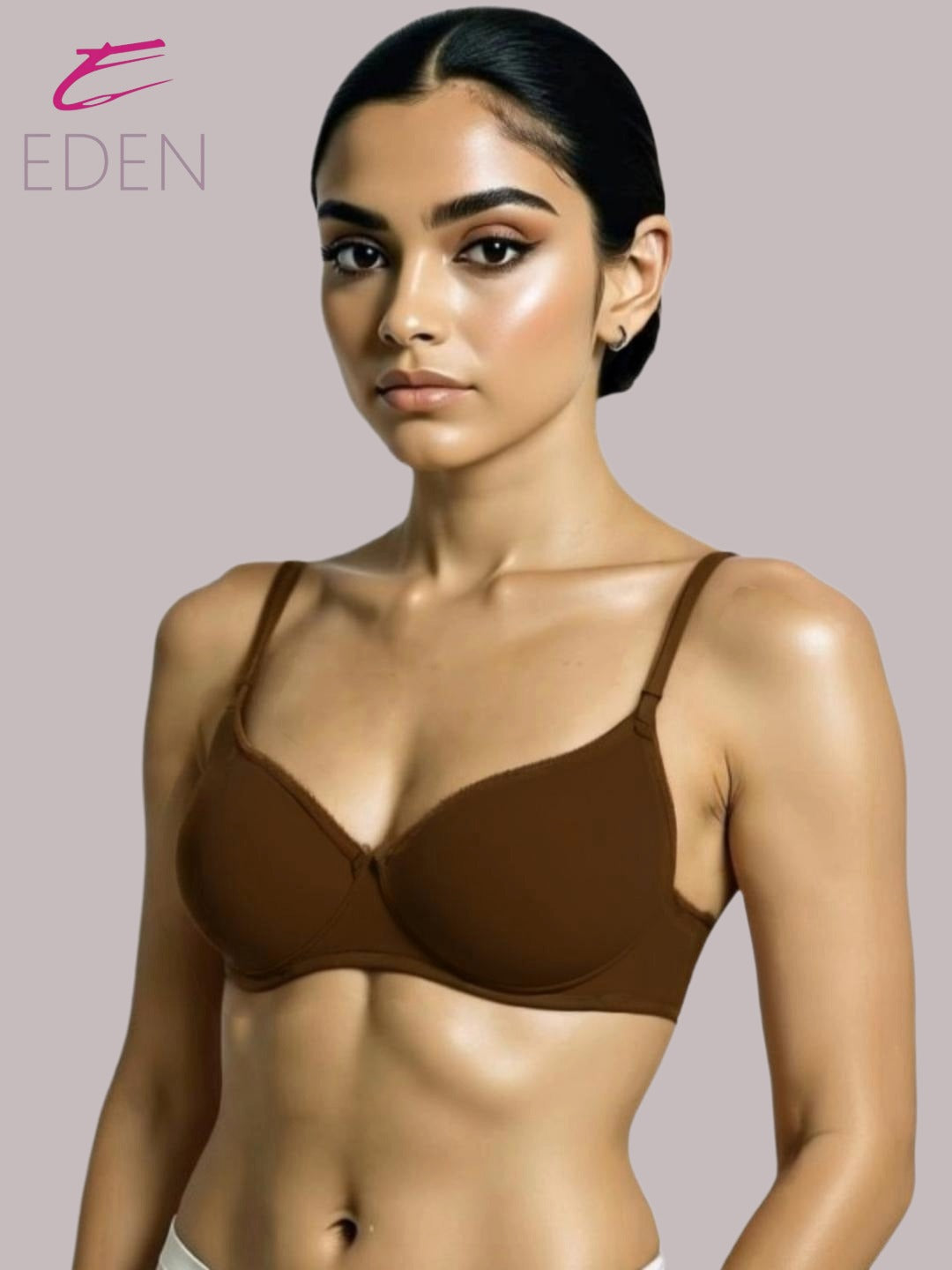 Wirefree,Padded, Plus Size, Cotton ,Medium Coverage, Tshirt Bra, Lace Styling, Peat