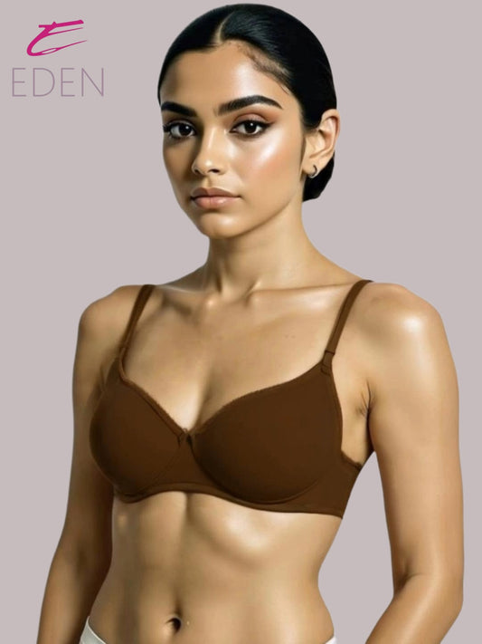 Wirefree,Padded, Plus Size, Cotton ,Medium Coverage, Tshirt Bra, Lace Styling, Peat