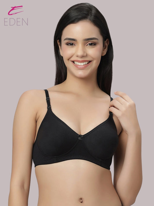 Lightly Padded, Non-Wired ,Simply Soft, T-Shirt Bra,Black