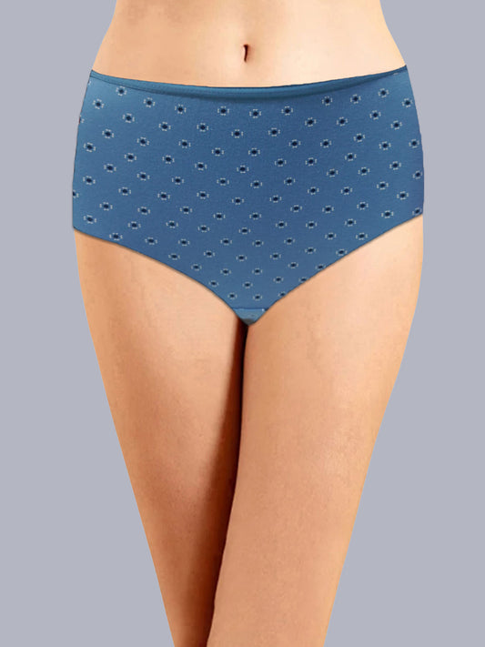 Eden Medium Rise Full Coverage Hipster Panty (Pack of 1) - Teal Blue Printed