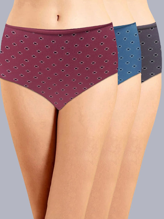Eden Medium Rise Full Coverage Hipster Panty (Pack of 3) - multi printed