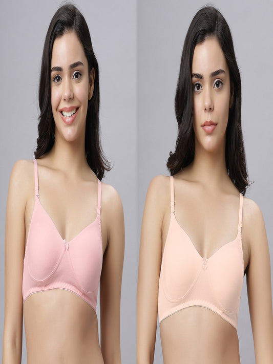 Eden103 Full Coverage Non Padded Pink Peach color Bra (pack of 2)