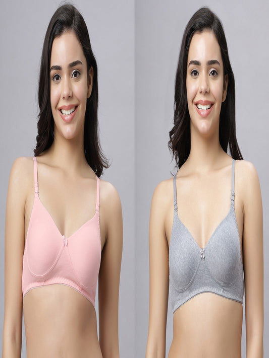 Eden103 Full Coverage Non Padded Pink Grey color Bra (pack of 2)