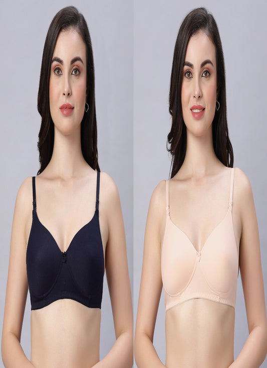 Eden102 Full Coverage Padded Bra NavyBlue Skin color(pack of 2)