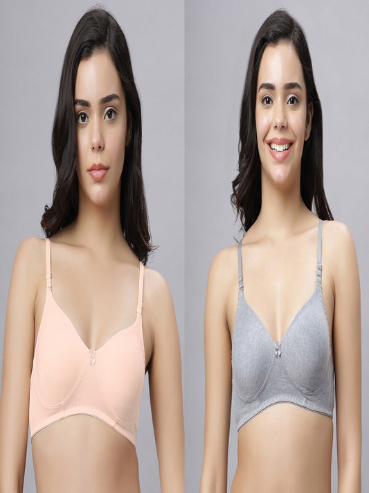 Eden103 Full Coverage Non Padded Peach Grey color Bra (pack of 2)