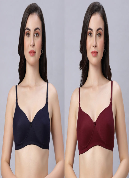 Eden102 Full Coverage Padded Bra NavyBlue Maroon color(pack of 2)