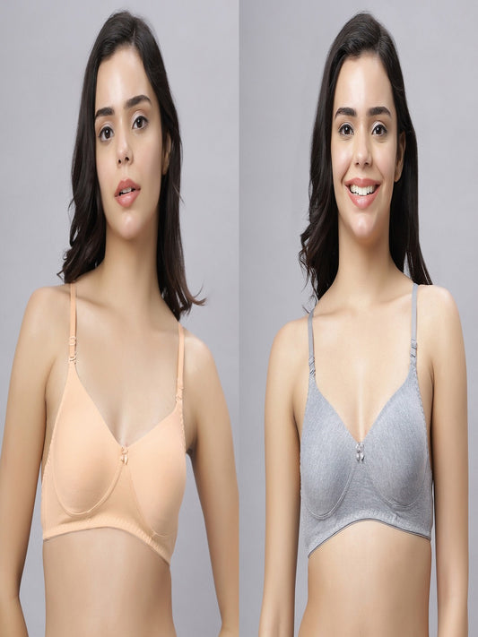 Eden103 Full Coverage Non Padded Skin Grey color Bra (pack of 2)