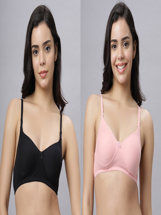 Eden103 Full Coverage Non Padded Black Pink color Bra (pack of 2)