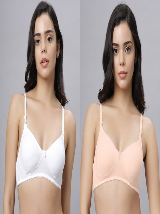 Eden103 Full Coverage Non Padded White Peach color Bra (pack of 2)