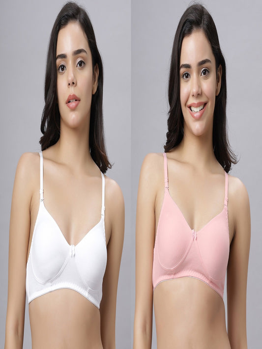 Eden103 Full Coverage Non Padded White Pink color Bra (pack of 2)