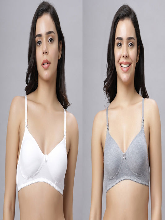 Eden103 Full Coverage Non Padded White Grey color Bra (pack of 2)