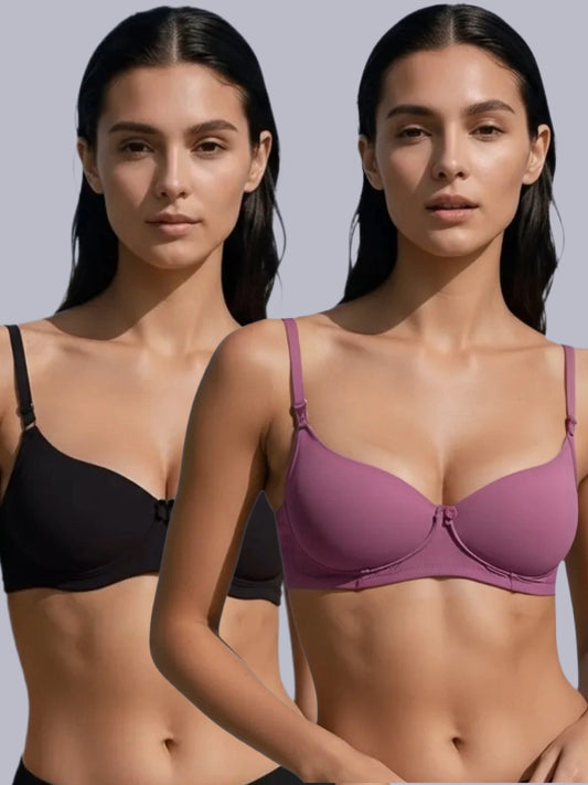 Wirefree, Padded, Plus Size, Cotton ,Medium Coverage ,Tshirt Bra, Eden 110,Mauve-Black