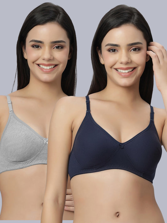 Eden101 Full Coverage Soft Padded Grey Navyblue color Bra (pack of 2)