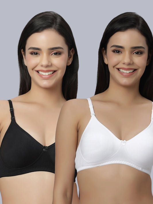 Eden101 Full Coverage Soft Padded White Black color Bra (pack of 2)