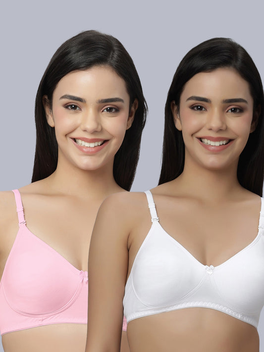 Eden101 Full Coverage Soft Padded White Pink color Bra (pack of 2)