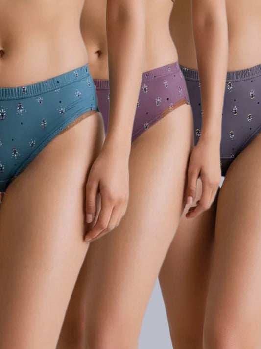 Eden Medium Rise, Full Coverage ,printed, Inner Elastic,Hipster Panty-IEcombo016,Grey,Burgundy,Indigo,pack of 3