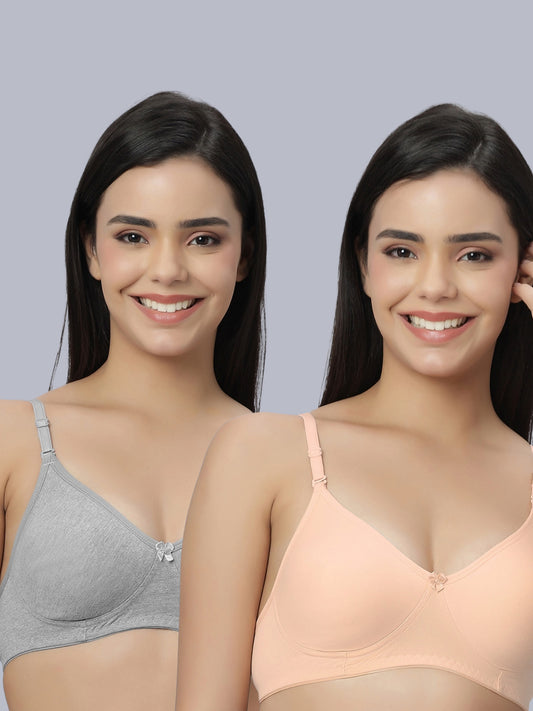 Eden101 Full Coverage Soft Padded Grey Peach color Bra (pack of 2)