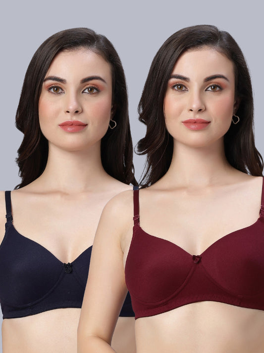 Eden102 Full Coverage Padded Bra NavyBlue Maroon color(pack of 2)
