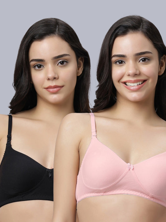 Eden103 Full Coverage Non Padded Black Pink color Bra (pack of 2)