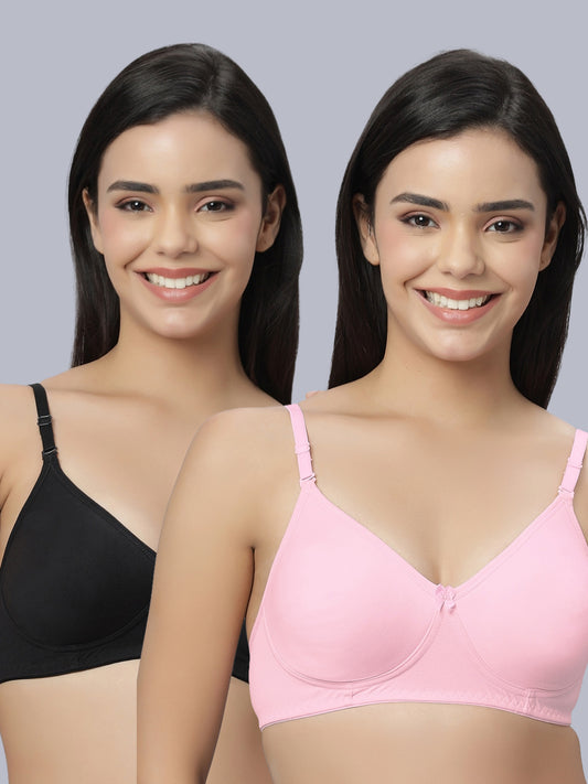 Eden101 Full Coverage Soft Padded Pink Black color Bra (pack of 2)