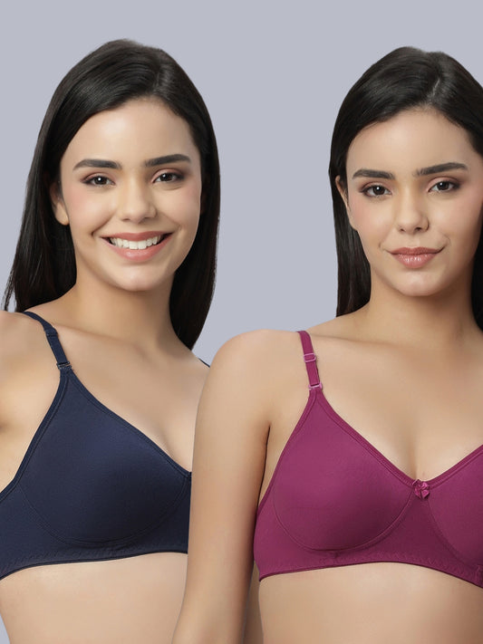 Eden101 Full Coverage Soft Padded Navybue Wine color Bra (pack of 2)