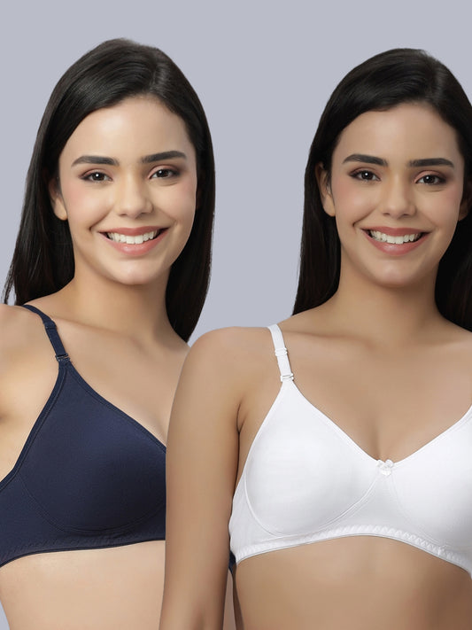 Eden101 Full Coverage Soft Padded White Navyblue color Bra (pack of 2)