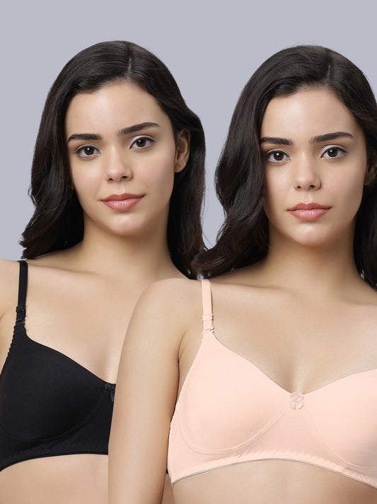 Eden103 Full Coverage Non Padded Black Peach color Bra (pack of 2)