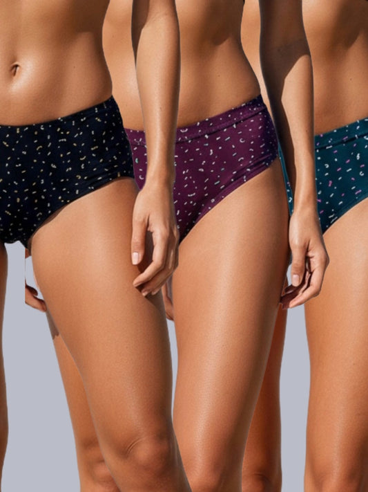 Eden ,Medium Rise, Full Coverage , printed ,Hipster, Panty-IECOMBO008,Green-Black-Wine,Pack of 3