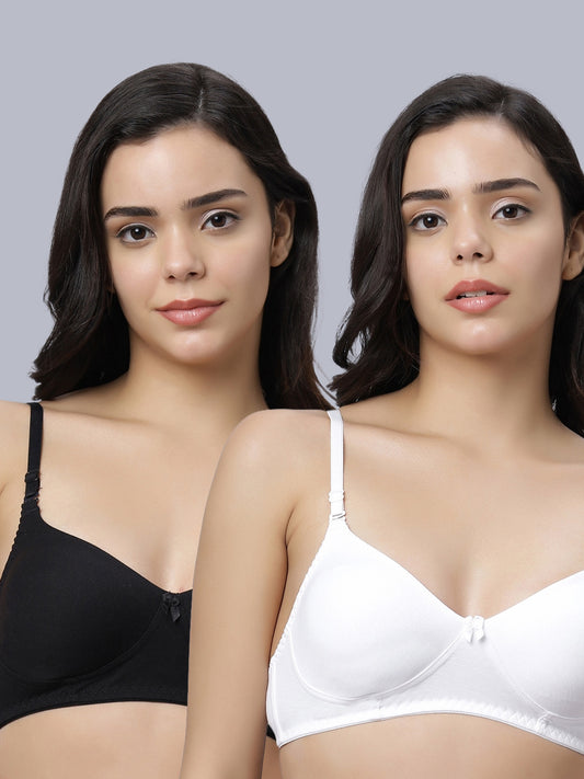 Eden103 Full Coverage Non Padded Black White color Bra (pack of 2)