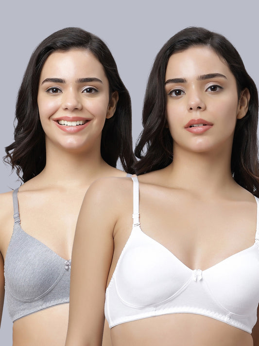 Eden103 Full Coverage Non Padded White Grey color Bra (pack of 2)