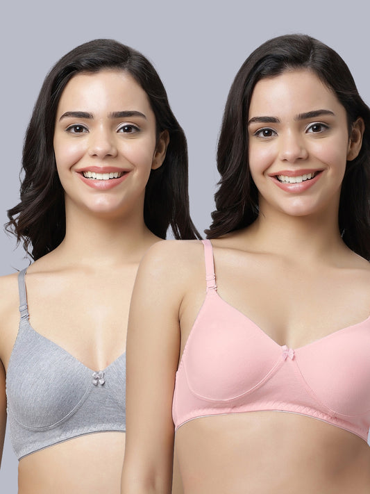 Eden103 Full Coverage Non Padded Pink Grey color Bra (pack of 2)