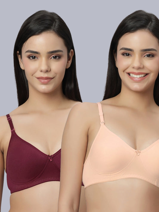 Eden101 Full Coverage Soft Padded Maroon Peach color Bra (pack of 2)