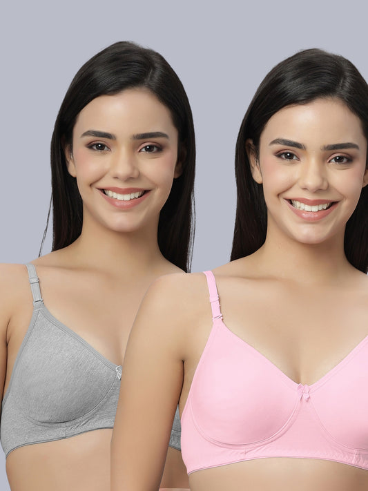 Eden101 Full Coverage Soft Padded Grey Pink color Bra (pack of 2)