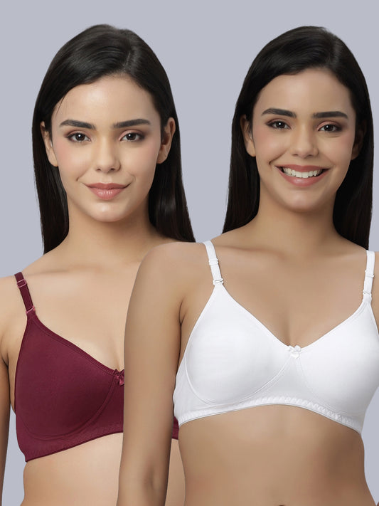 Eden101 Full Coverage Soft Padded White Maroon color Bra (pack of 2)