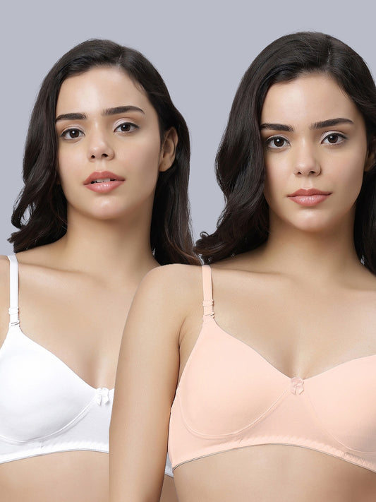 Eden103 Full Coverage Non Padded White Peach color Bra (pack of 2)