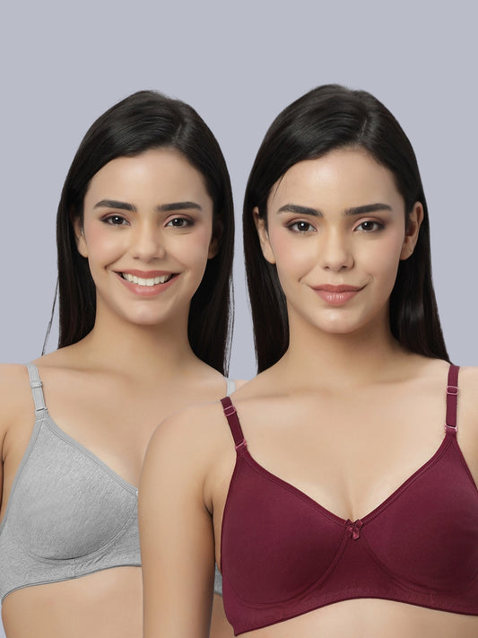 Eden101 Full Coverage Soft Padded Grey Maroon color Bra (pack of 2)