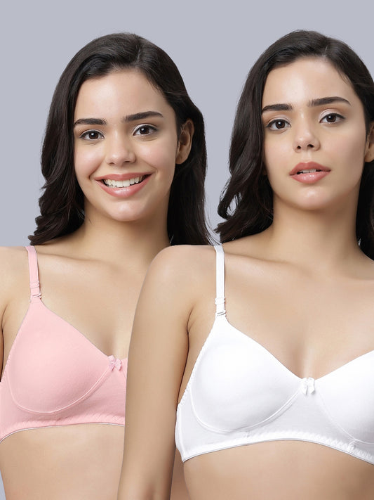 Eden103 Full Coverage Non Padded White Pink color Bra (pack of 2)